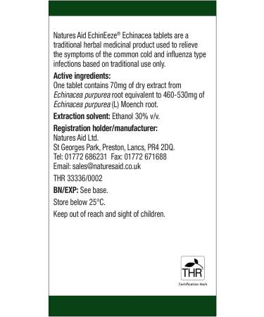 Natures Aid EchinEeze Echinacea 90 Count Vegan - Relief of Cold Symptoms - Buy Online on GoSupps.com