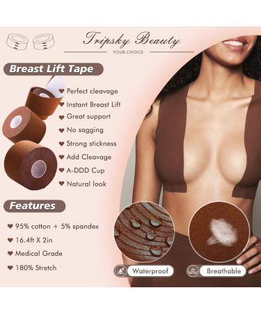 XL Breast Lift Tape for A-G(DD) Cup Brown - BoobTape for Large Breasts, Body & Athletic Support with Nipple Cover - Booby Tape Solution - Buy Online on GoSupps.com