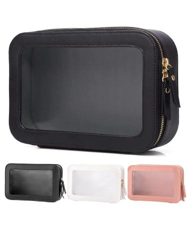 Clear Toiletry Bag Travel Makeup Bag Toiletries Bag Clear Make Up Bag Toiletries Bag for Women Makeup Organiser Bag Travel Bag for Toiletries Transparent Bag for Women Men (Black)