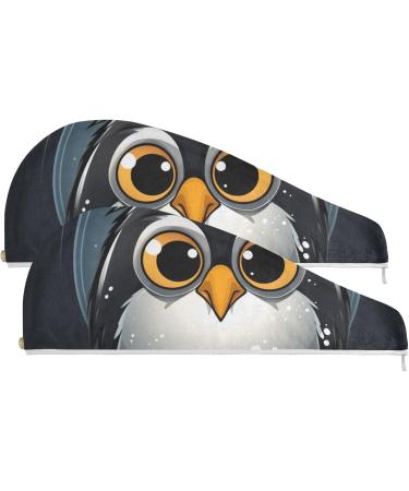 Cartoon Penguin Hair Towel 2 Pack - Super Absorbent Quick Dry Hair Turbans for Women & Girls - Buy Online on GoSupps.com