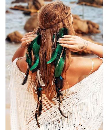 Zoestar Boho Feather Headband Indian Tribal Headpiece Feathers Tassel Hippie Headdress Festival Costume Hair Accessories for Women and Girls (A) - Buy Online on GoSupps.com
