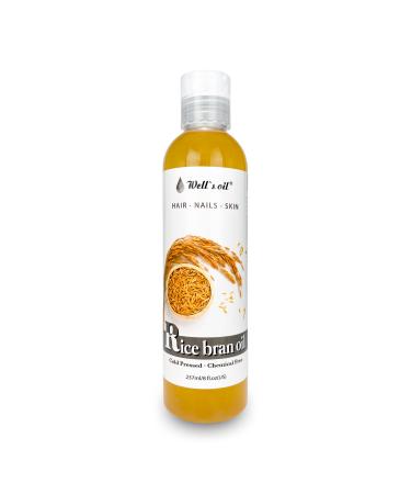 Well's 100% Pure Hair & Skin (Rice Bran Oil) - Natural Carrier Oil - For Hair  Eyelashes & Brows Growth - Moisturise  Strengthen Hair  Skin & Nails - Extracted from Rice Husk  8 fl oz Rice Bran Oil 8 Fl Oz (Pack of 1)