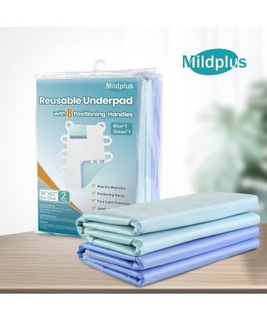 Extra Large Washable Bed Pad with 8 Handles | 34 x 52 4-Layer Leakproof Underpad for Incontinence | Reusable Chucks Pad (Blue) - 1 Pack - Buy Online on GoSupps.com