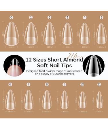 Modelones Short Almond Nail Tips - 216PCS Pre-shaped Full Cover Fake Nails & Gel Nail Extension Kit | 12 Sizes A1 - Perfect for Acrylic & Gel Manicure - Buy Online on GoSupps.com