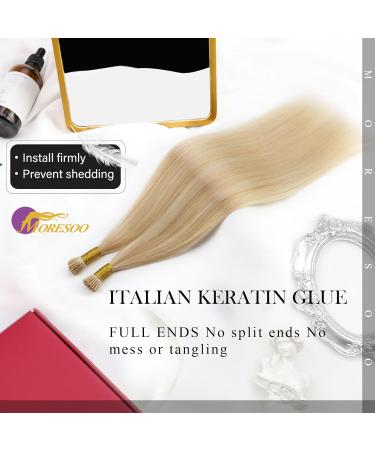 Moresoo I-Tip Keratin Bonding Extensions - 60 cm Caramel Blonde & Platinum Blonde Real Hair - 0.8g/s 50 Strands Pack #P14/613 - Buy Online on GoSupps.com