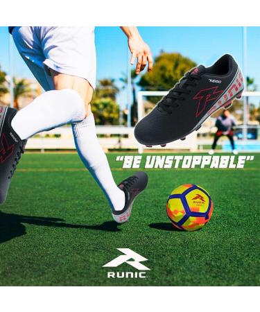 RUNIC Soccer Cleats Firm Ground Black/Red - Size 7.5 Women/6.5 Men - Unisex Soccer Shoes for Kids - Buy Online on GoSupps.com