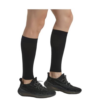 Copper Infused Calf Compression Support Sleeves 15-22 mmHg Graduated Pressure for Pain Relief, Running, Basketball, Travel, Hiking, Nurses, Teachers (Black, 1 Pair) Large