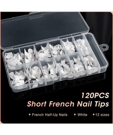Krofaue 120PCS Short French Acrylic Nail Tips - White Half Cover False Nails for DIY Nail Art | 12 Sizes with Case - Buy Online on GoSupps.com