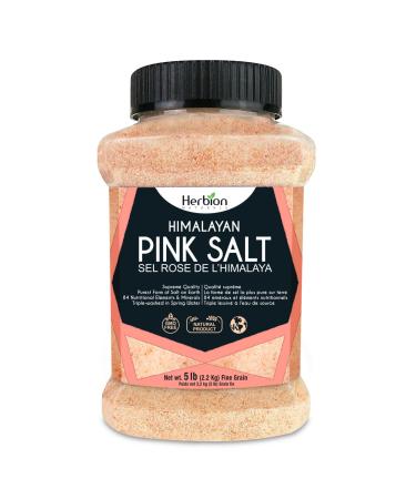 Herbion Naturals Himalayan Pink Salt - Fine Grain - 5 lb. (2.2 Kg) Unbreakable Jar - Kosher Certified - GMO-Free - Vegan - Supreme Quality - Chemical Free