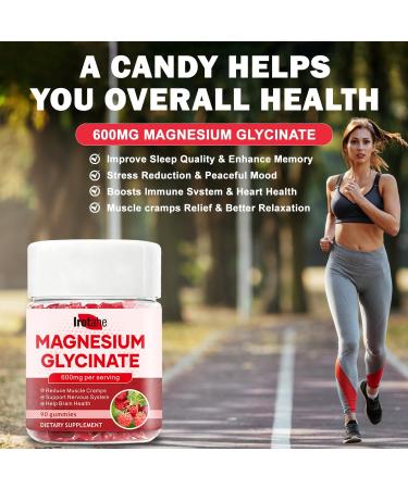 Irotahe Magnesium Glycinate Gummies 600mg - Sugar Free Raspberry Chews with L-Threonate Vitamin D3 & B6 - Supports Relaxation Sleep & Nervous System Health - 90 Gummies (Raspberry) - Buy Online on GoSupps.com
