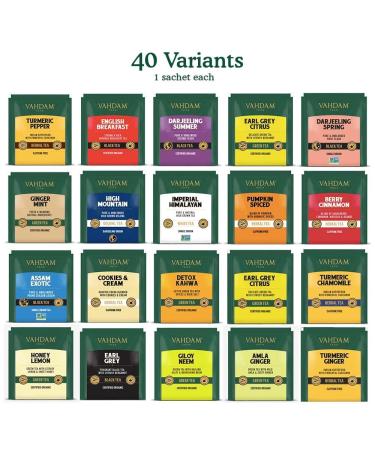 VAHDAM Assorted Tea Bags Sampler - 40 Flavors Variety Pack - Herbal, Green, Chai, Black Tea Assortment - Gift Set - Buy Online on GoSupps.com
