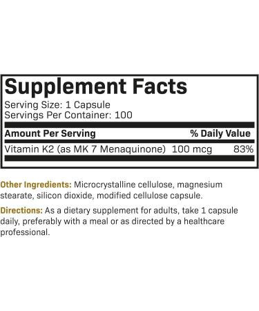 Futurebiotics Vitamin K2 as MK-7 100 mcg - 100 Vegetarian Capsules - Buy Online on GoSupps.com
