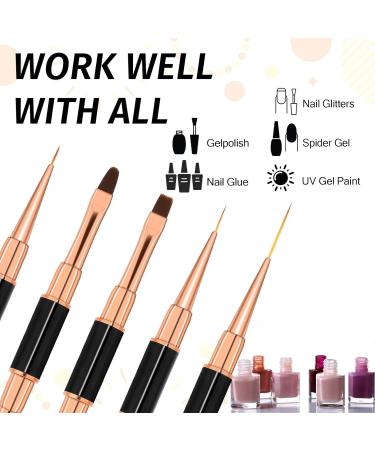 5 Pack Nail Art Brushes with Metal Handles - Dual-Ended Pens for Professional Nail Art Design | Sizes 5/7/9/11/15/20mm | Long Thin Line Detail Stripe Brushes - Buy Online on GoSupps.com