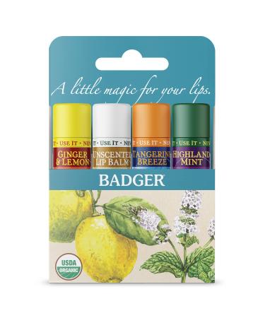 Badger Company Organic Classic Lip Balm Sticks Blue Box 4 Lip Balm Sticks .15 oz (4.2 g) Each
