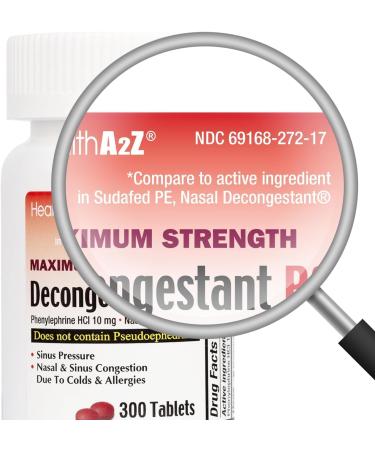 HealthA2Z Decongestant PE & Mucus Relief Maximum Strength | Phenylephrine HCl 10mg 300 Tablets | Guaifenesin 1200mg 100 Tablets - Buy Online on GoSupps.com