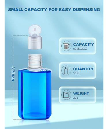 50 Pack 60ml Empty Plastic Travel Bottles - Refillable Flip-Top Containers for Hand Sanitizer, Shampoo, Lotion - BPA-Free Mini Bottles for Baby Shower - No Parabens - Buy Online on GoSupps.com