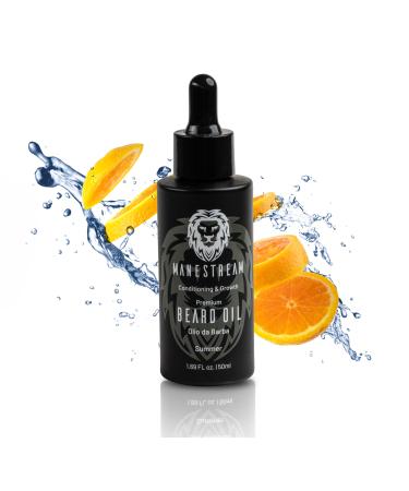 MAN & MANE Manestream Beard Oil for Men Beard Growth Oil Hair Growth Oil with Jojoba Macadamia Sunflower Olive Oils - 50ml (Summer (Orange)) Summer - Orange