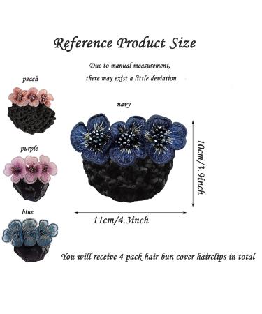 4 Pack Women Hair Bun Cover Net Snood Hair Barrette Clips Hair Accessories - Navy Blue, Pink, Sky Blue, Purple - Ideal for Lady, Women, Nurse, Stewardess - Buy Online on GoSupps.com