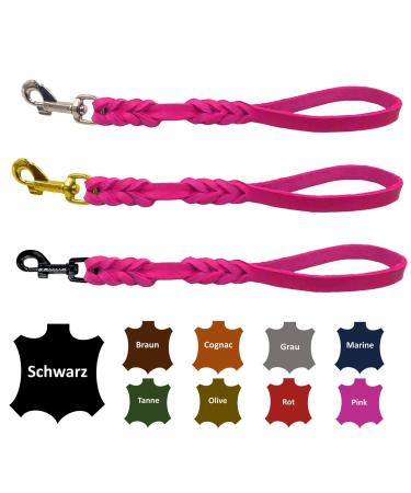 Dog liner/short guide leather hand braid for medium and large dogs (pink 40cm hook: brass (gold)) 40cm hooks: brass (gold) pink