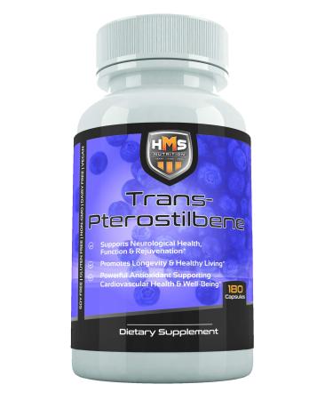 HMS Nutrition Potent Trans-Pterostilbene - 200mg, 180 Vegan Capsules - Antioxidant Supplement - Gluten, Soy & Dairy Free