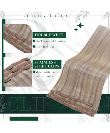 Runature Real Hair Extensions Clip Blonde Short 35cm - Seamless Remy Hair 3pcs 50g Color #19AP60 - Buy Online on GoSupps.com