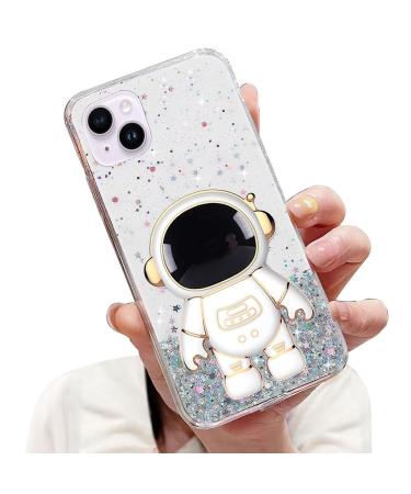 Tivenfezk nadoli for iPhone 15 astronaut hidden stands shell caricature glitter stand soft silicone bling transparent protective cover iphone 15 clear