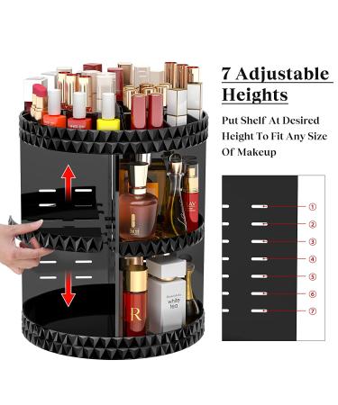 360 Rotating Black Makeup Organizer | 7 Layers Large Capacity Cosmetic Storage | Acrylic Organizers for Brushes, Lipsticks | Bathroom Vanity - Buy Online on GoSupps.com