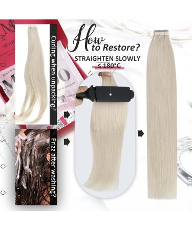 Buy Moresoo #60 Tape In Extensions - Real Platinum Blonde Hair 20 Pieces (50g 50cm) - Remy Quality for International Shipping - Buy Online on GoSupps.com