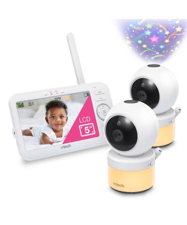 Upgraded VTech VM5463-2 Video Baby Monitor 5" LCD with 2 Cameras, Battery 12 Hrs. Video Mode, Pan Tilt Zoom, Color Night Light, Glow On The Ceiling Projection, Sound Activated Features, Two-Way Talk