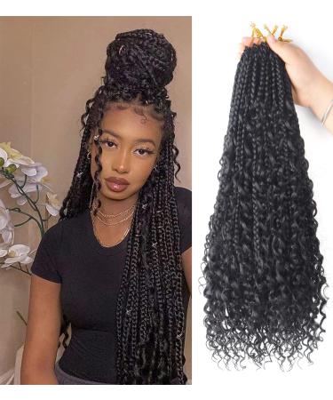 8Packs Goddess Box Braids Crochet Hair With Curly Ends 22inch Pre-looped Bohomian Crochet Box Braids Synthetic Braiding Hair Extensions (22 inch 1B) 22 Inch(Pack of 8) 1B