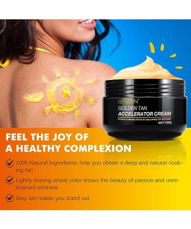Natural Gold Sunless Tanning Lotion | 100% Natural Cream | Faster, Darker, Long-Lasting Tan | Moisturizing Self Tan Accelerator | No Fake Tan Smell | 100g - Buy Online on GoSupps.com