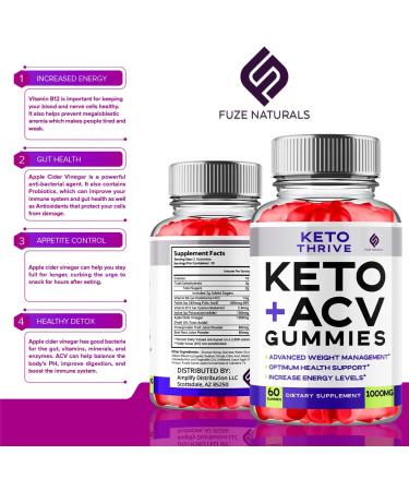 Keto Thrive ACV Gummies (2 Pack) - 1000MG Apple Cider Vinegar Supplement for Ketosis Support with Folic Acid & B12 - 120 Gummies - Buy Online on GoSupps.com
