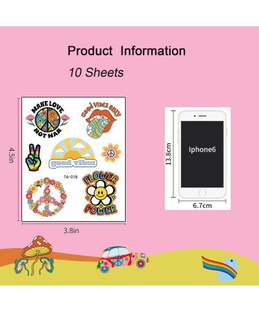 10 Sheets 70s Retro Hippie Theme Temporary Tattoos Groovy Tattoos Stickers for Kid Women Love and Peace Sign Waterproof Face Body Fake Tattoos Stickers for Hippie Party Favor Supplies - Buy Online on GoSupps.com