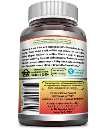 Vitamin C with Rose Hips 1000mg - Non-GMO, Gluten Free - 240 Tablets | Amazing Formulas - Buy Online on GoSupps.com