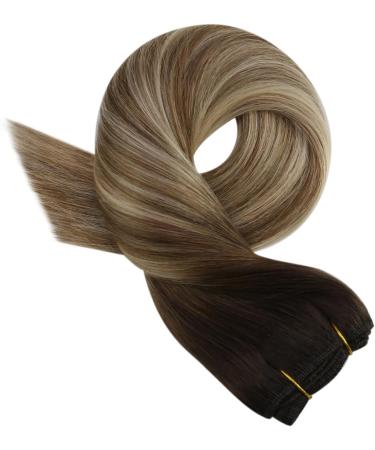 Moresoo Balayage Sew in Human Hair Extensions 24 Inch - Brown Ombre to Light Brown with Medium Blonde Double Weft Extensions - 100g/Pack #3/8/22 - Buy Online on GoSupps.com