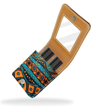 Leather Lipstick Case & Organizer with Mirror | Mini Lipstick Holder Bag - Flower Africa Boho Style - Buy Online on GoSupps.com