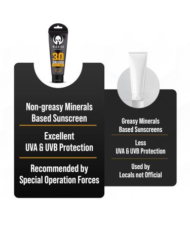 Warrior SPF 30 Sunscreen Lotion - Water Resistant & Reef Safe | Non-Toxic & Mineral Formula for Sensitive Skin - 3 OZ - Buy Online on GoSupps.com