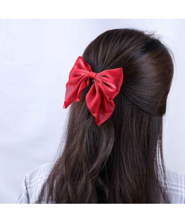 Inilbran Boho Bow Hair Clips Satin Bow Hair Barrettes Silky Hair Clip Barrette Vintage Bowknot Hair Accessory Satin Ribbon Bowknot Clip Headpiece for Women and Girls Headdress (Red) - Buy Online on GoSupps.com