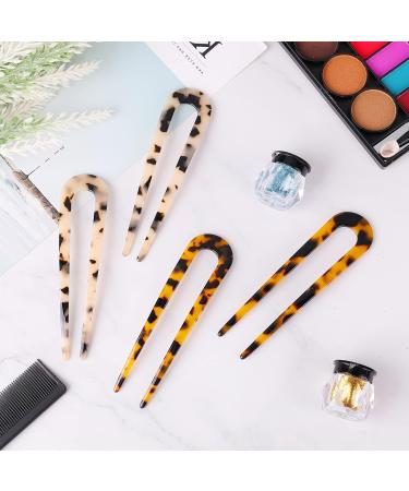 Sibba U Shaped Hair Pin Set - French Style Tortoise Shell Fork Sticks for Women and Girls Hairstyle Accessories - Buy Online on GoSupps.com
