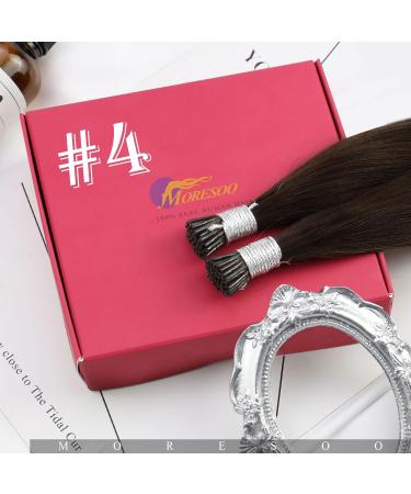 Moresoo Real Hair Extensions - Dark Brown I-Tip Keratin Bond Hair Extensions - Hot Fusion 20 Inch #4 40g/50s for Thin Hair - Buy Online on GoSupps.com