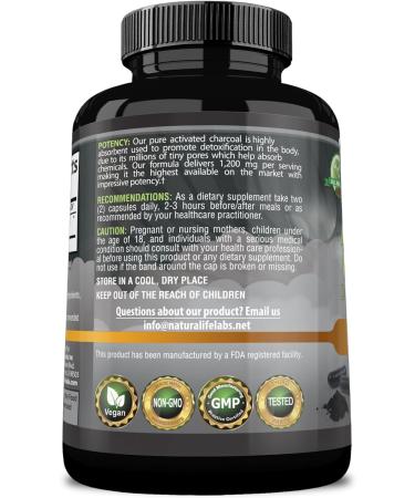 NaturaLife Labs Organic Activated Charcoal Capsules - 100 Count for Detox & Digestive Health - Buy Online on GoSupps.com