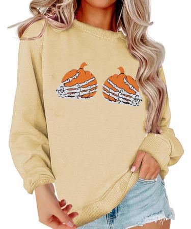 Halloween Costumes Sweatshirt Funny Pumpkin Face Graphic Pullover Crewneck Long Sleeve Fall 3X House Dresses Plus Yellow XX-Large - Buy Online on GoSupps.com