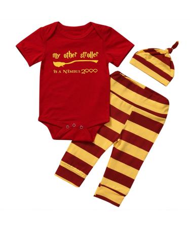 Baby Boys Girls Snuggle This Muggle Bodysuit and Striped Pants Outfit with Hat 12-18 Months Red