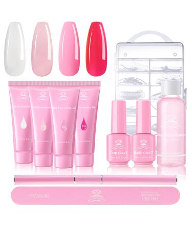 Makartt Poly Nail Gel Kit Pink Gel Nail Kit Nail Extension Gel Kit Hard Gel for Nails with Slip Solution Beauty Gift Sets Gel Nail Builder Clear Jelly Pink Fake Nail Kit Set All-in-one French Set