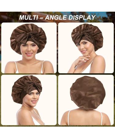 Welrog Silk Sleeping Hood for Women - Night Hair Bonnet & Sleep Cap - Coffee Color + 3 Hair Ties | Ideal for Healthy Hair Care - Buy Online on GoSupps.com