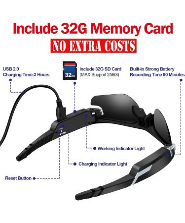 MingSung MS20 Camera Video Sunglasses | HD1080P Built-in Camera | Hands-Free Recording for Outdoor Activities | Includes 32G MicroSD Card - Buy Online on GoSupps.com