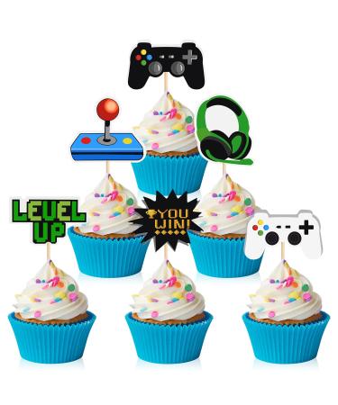 MIAHART 60 Pcs Video Game Themes Cake Toppers 6 Styles Cupcake Picks Decorations for Kids Gaming Birthday Fans Party Favors