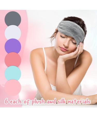 12 Pcs Sleeping Mask Set - Plush and Silk Eye Covers for Sleepover - Adjustable Blindfolds for Men and Women - Light Color - Buy Online on GoSupps.com