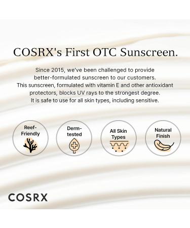 COSRX Daily SPF 50 Vitamin E Vitalizing Sunscreen - Broad Spectrum UVA & UVB Protection - Lightweight, Invisible Matte Finish - Reef Friendly Korean Skincare - Buy Online on GoSupps.com