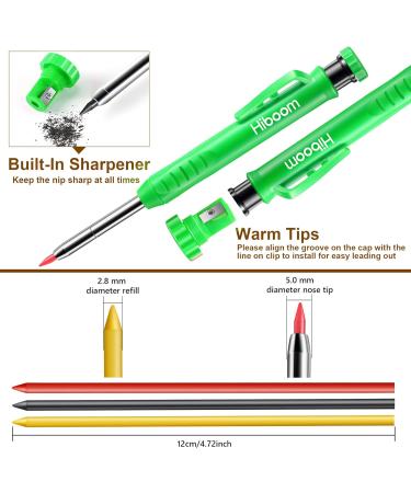 Hiboom 2 Pack Carpenter Pencils with Refills & Sharpener - Ideal Scribe Tool for Construction, Woodworking & Architects - Green - Buy Online on GoSupps.com